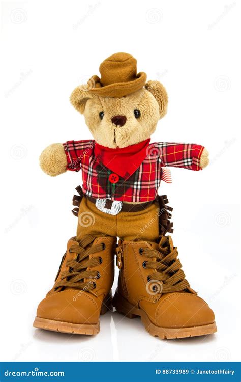 Teddy Bear And Boots Shoes On A White Background Stock Image Image