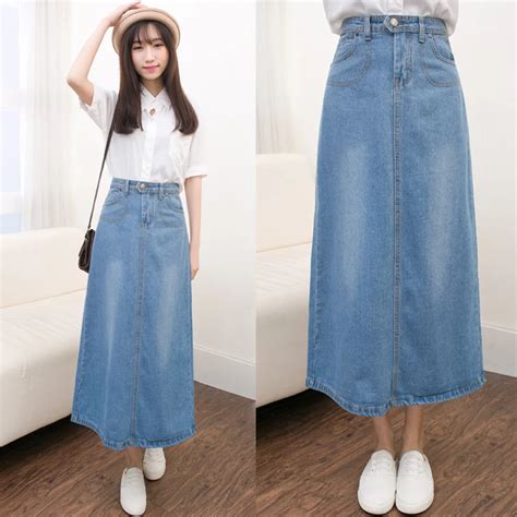 Women Denim Long Skirts Plus Size Denim Skirts High Waist Jeans Feminina Casual A Line Skirt