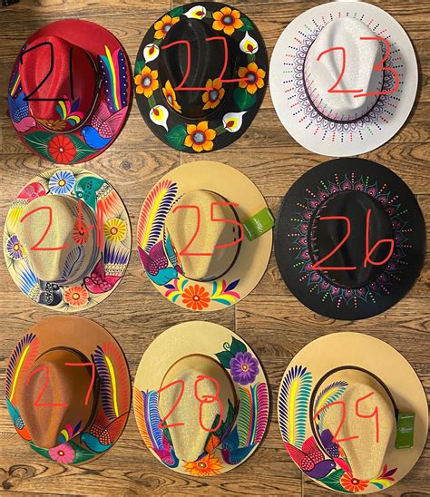 Hand Painted Mexican Hats Medium Etsy