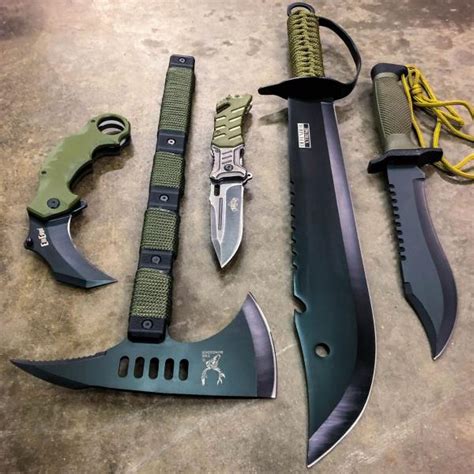5 Pc Military Outdoor Camping Fixed Blade Tactical Machete Survival