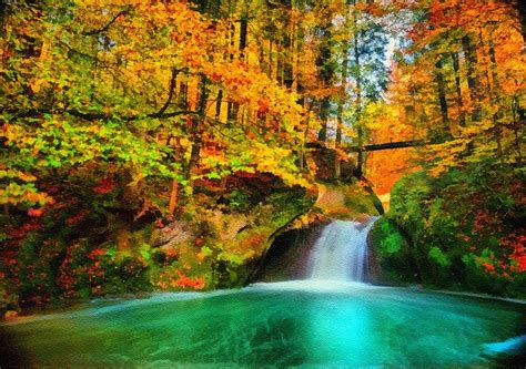 Autumn Forest Waterfall And Pond L B Digital Art By Gert J