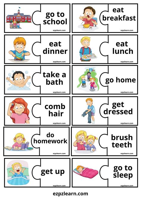 Daily Routine Word Match Game English Activities For