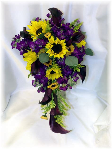 cascade of sunflowers purple stock eggplant calla lilies with viking dais… purple sunflower