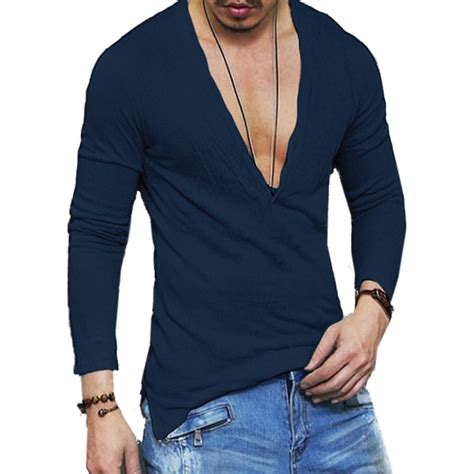 Buy Men T Shirt Sexy Deep V Neck Full Long Sleeve Slim