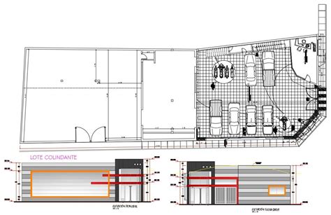 Cars And Bikes Showroom Plan With Two Rendered Elevation Autocad File