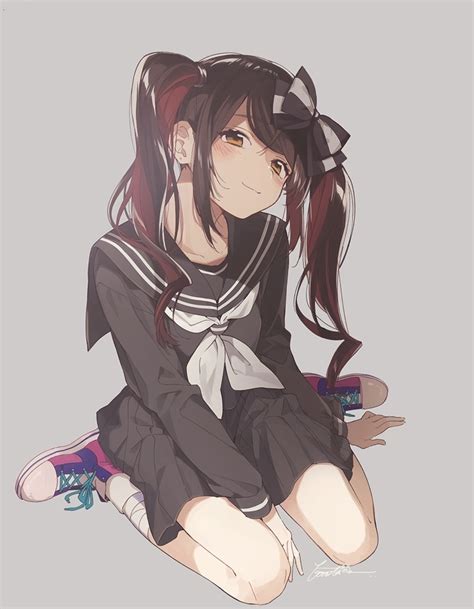 Download Wallpaper 840x1336 Ponytails Anime Girl Black School Dress