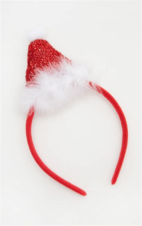 red christmas glitter santa hat headband prettylittlething