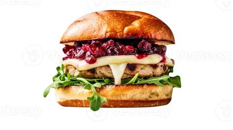 Delicious Cranberry Turkey Burger On Transparent Background Png