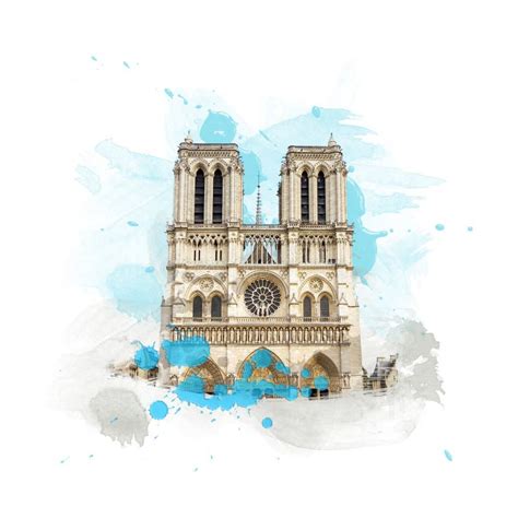 Paris Notre Dame Cathedral France Watercolor Print Great Quality Discount Special Sell Store