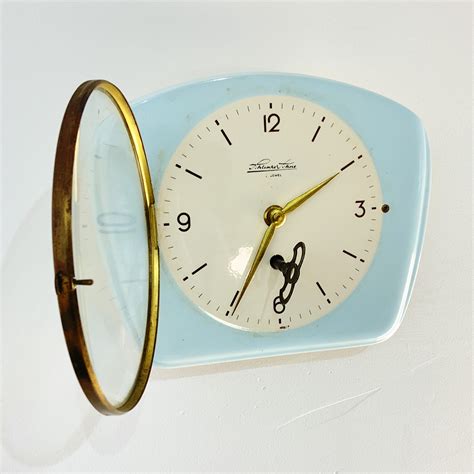 German Blue Ceramic Wall Clock By Schlenker Sohne Vampt Vintage Design