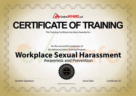 Workplace Sexual Hatrassment Full Sized Certificate Onlinewhmisca