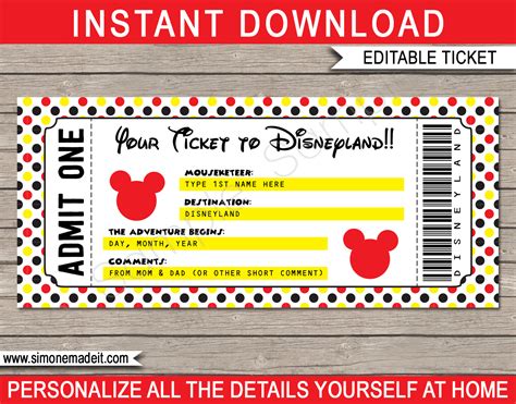 Free Disneyland Printable Tickets