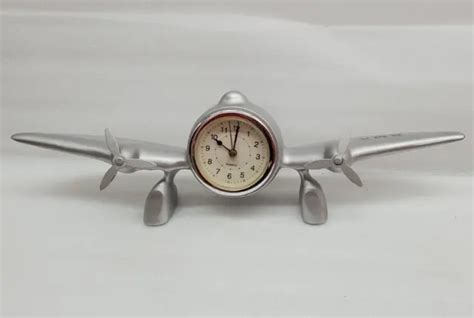 Vintage Airplane Heavy Metal Desk Shelf Clock Quartz Clock Battery