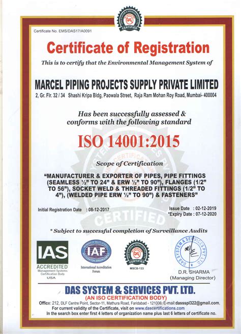 Certificates - Marcel Piping