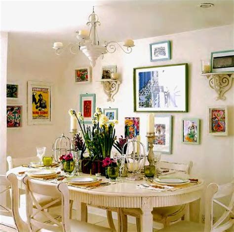 Saves space when not in use. cream colored table and chairs and colorful art | Eclectic ...