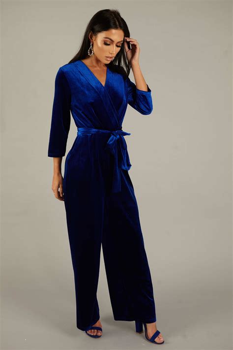 Blue Velvet Jumpsuit Jumpsuit With Sleeves Velvet Jumpsuit Jumpsuit