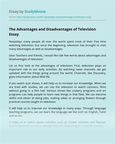 The Advantages And Disadvantages Of Television Free Essay Example