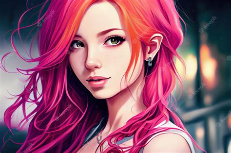 Premium Photo Portrait Of A Beautiful Anime Girl With Pink Hair