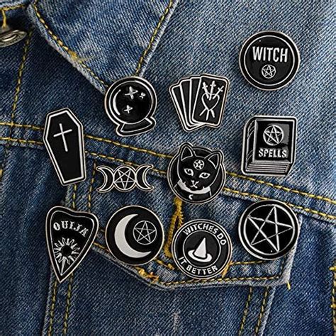 Myasvo Gothic Enamel Pin Set 11 Pieces Black Goth Witch