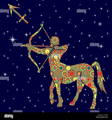 Zodiac Sign Sagittarius With Colorful Flowers Fill In Warm Hues On A