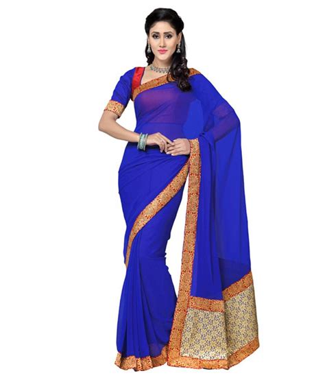 Saree Swarg Blue Chiffon Saree Buy Saree Swarg Blue Chiffon Saree Online At Low Price