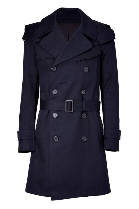 Lyst Balmain Navy Doublebreasted Cotton Trench Coat In Blue For Men
