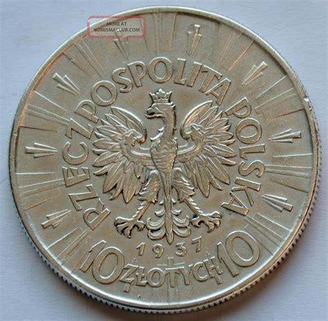 Poland 10 Zlotych 1937 Pilsudski Silver Crown