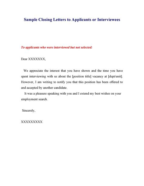 Letter To Applicants Not Selected Collection Letter Template Collection