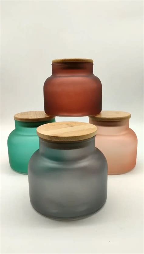 Frosted Candle Jars With Wooden Lids Empty For Candle Making Buy Round Glass Candle Holder For