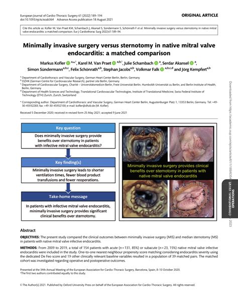 PDF Minimally Invasive Surgery Versus Sternotomy In Native Mitral
