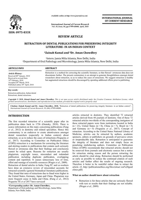 Pdf Retraction Of Dental Publications For Preserving Integrity Literature