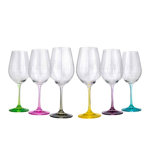 Crystalex 15 Oz Wine Glass Multi Colored Bohemian Crystal 6 Piece Set Ebay