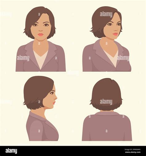 Vector Girl Hairstyles Full Face And Profile Head Stock Vector Image