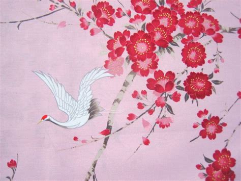 crane sakura cherry blossom fabric cotton japanese kimono etsy sakura cherry blossom