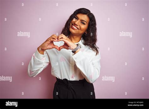 Transsexual Transgender Businesswoman Standing Over Isolated Pink Background Smiling In Love