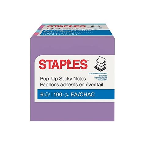 Staples Stickies Pop Up Standard Notes 3 X 3 Assorted 100 Sheets