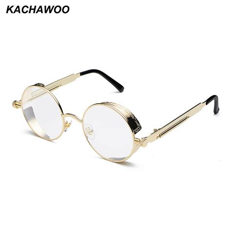 Kachawoo Round Steampunk Glasses Frame Men Metal Frame Retro Vintage Eyewear Frames Women