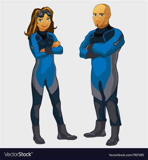 Man And Woman Divers Two Character Isolated Vector Image