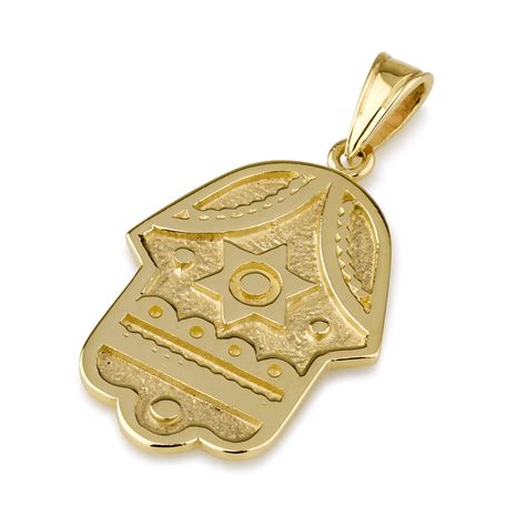 Buy 14k Gold Hamsa Pendant With Center Star Of David In Ornate Design