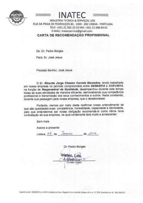 Exemplo De Carta De Recomendação Profissional Novo Exemplo