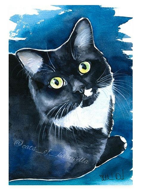 Tuxedo Cat Painting By Dora Hathazi Mendes Cats Of Karavella Atelier