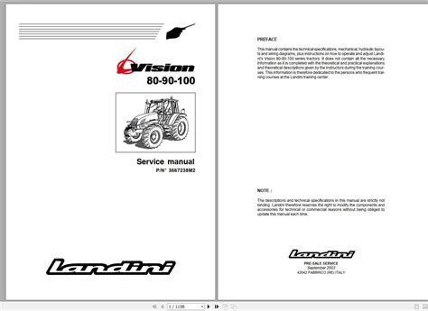 Landini Tractor Vision 80 90 100 Service Manual 3667238m2 2003