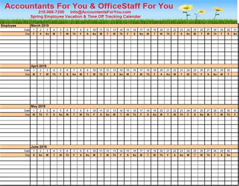 Employee Vacation Tracking Calendar