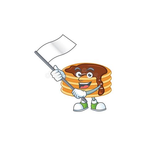 Cute Cartoon Character Of Chocolate Cream Pancake Holding White Flag