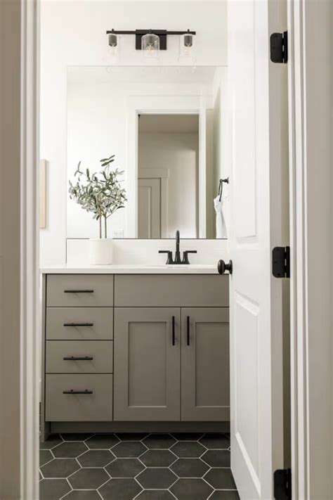 Sherwin Williams Dovetail Neutral Grey Paint Color Bathroom Cabinet