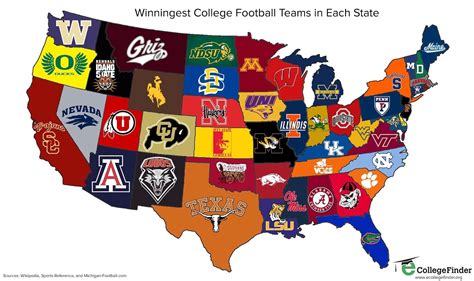 Map Of Winningest College Football Team In Each Us State College