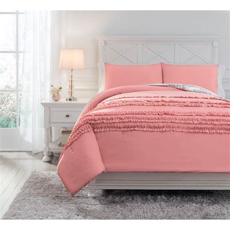 Signature Design By Ashley Bedding Sets Full Avaleigh Pinkwhitegray Reversible Comforter Set