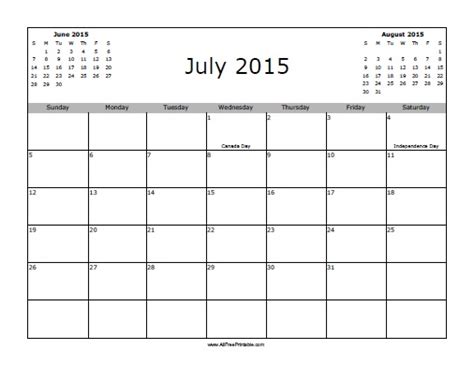 July 2015 Calendar With Holidays Free Printable