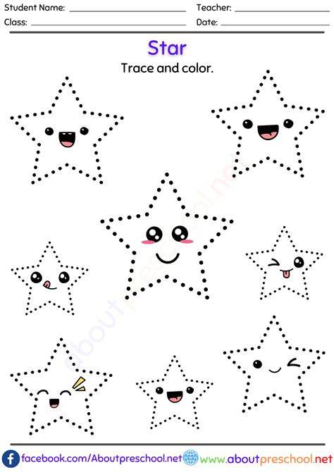 Free Shapes Trace And Color Worksheet Star About Preschool