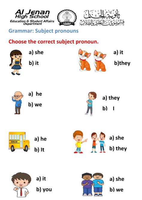 Subject Pronouns Interactive Activity For Grade One You Can Do The